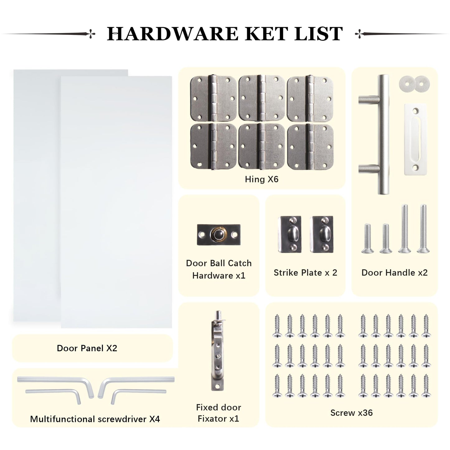 Lakenyon French Doors, 64" x 80", 5-Lite Frosted Tempered Glass French Doors Interior, Solid MDF Core French Door, T-Shape Handles, Flush Bolts, Top Bead Guide, Paintable Surface, White