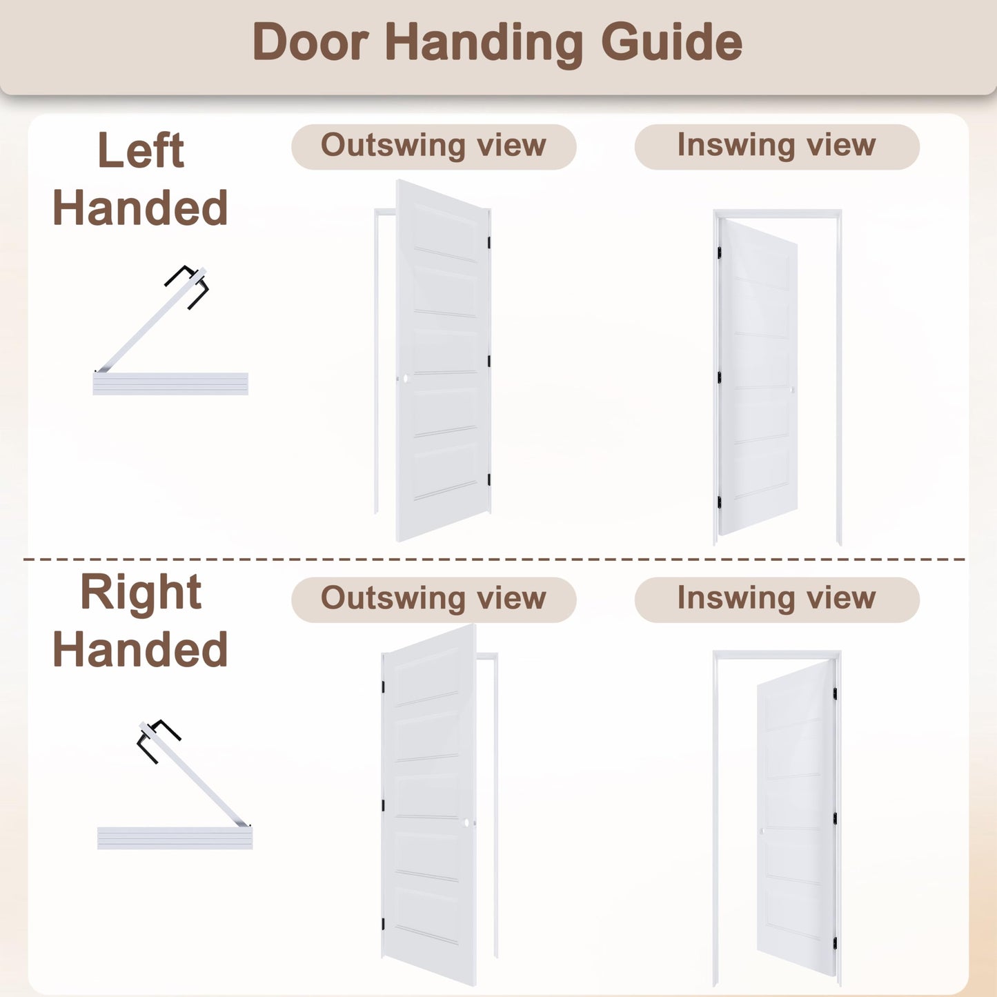 JUBEST 32"x80" Right-Hand Prehung Interior Door with Knock Down Jamb Kit & Matte Black Hinges, 5-Panel White Primed Hollow Core Molded Door Slab with Bore & Hinge Cutout, Durable & Sturdy, No Handle