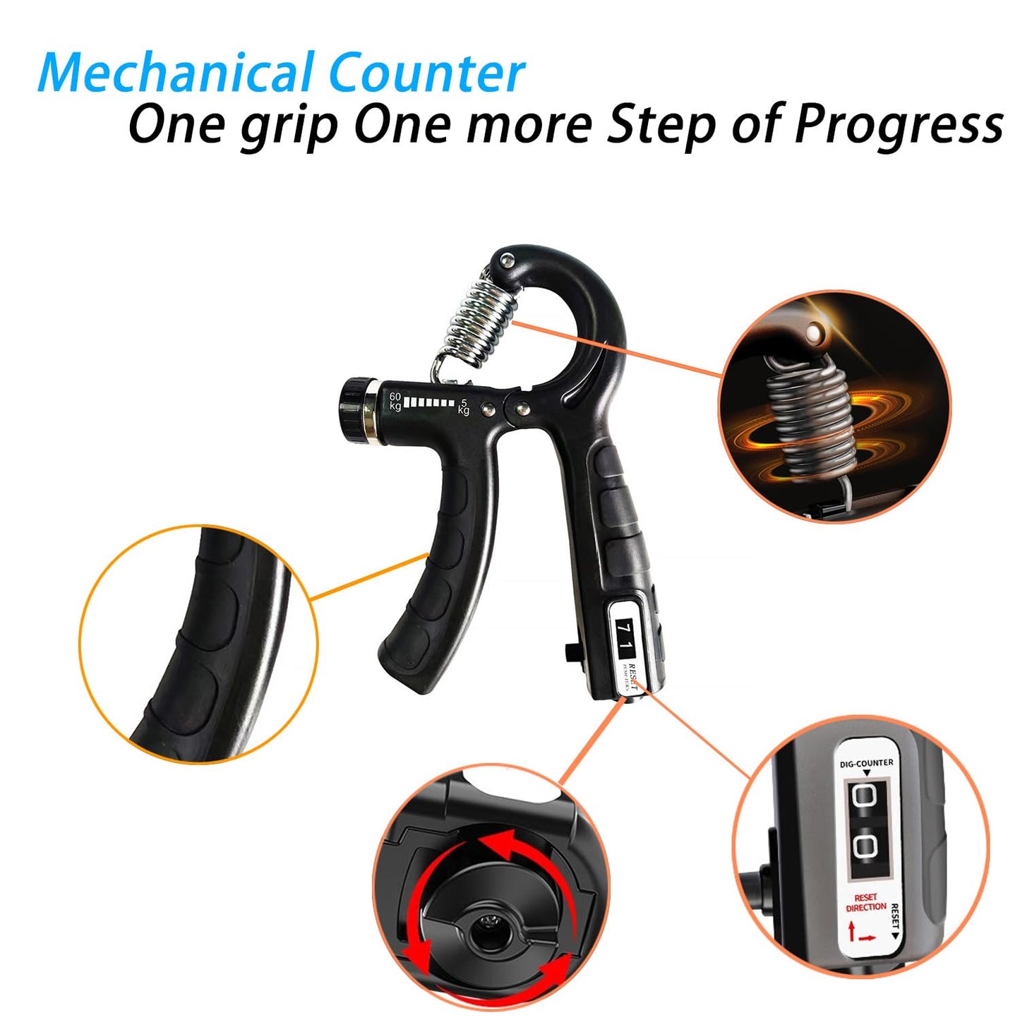Strengthener Hand Grip Trainer Number Counter Forearm Finger Wrist Gripper Exerciser 5-60kg Adjustable Stretcher Squeezer Workout