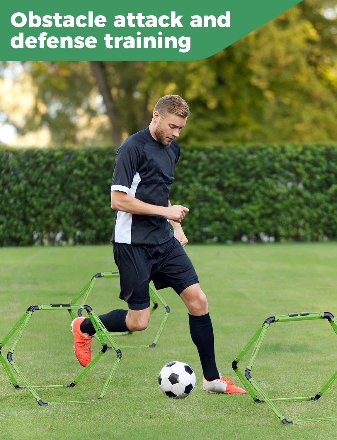 GHB Hex Agility Rings Speed Rings with Carrying Bag 6 Set Portable Hexagon Rings, Agility Ladder for Agility Footwork Training (Green)