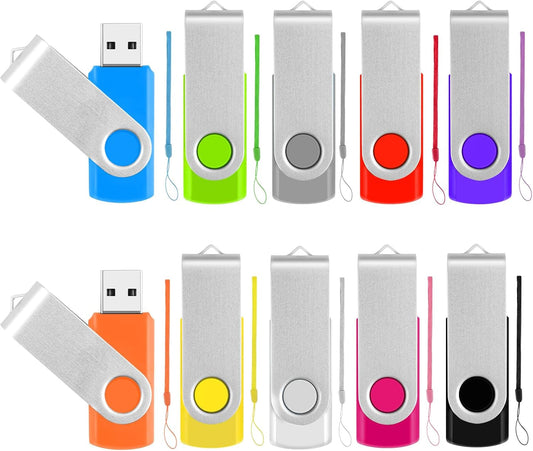 MECHEER 256MB 10 Pack, USB Flash Drive Thumb Drives Bulk USB Drives Memory Stick with Lanyards, Swivel Jump Drive
