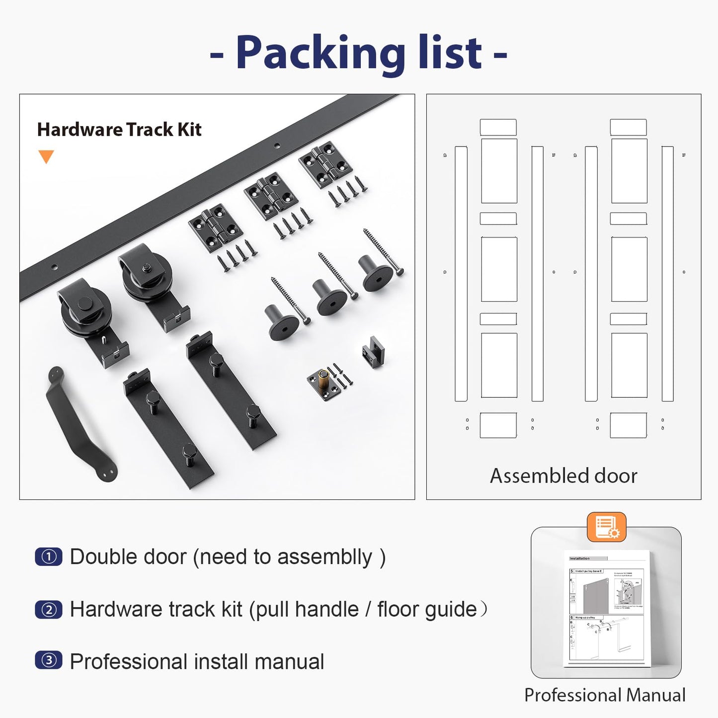 FREDBECK 32X84(Double 16x84) White Bifold Barn Door Sliding Folding Doors with 36" Hardware Track Kit Included,Solid MDF with Water-Proof PVC Surface for Closet,Assembly Required