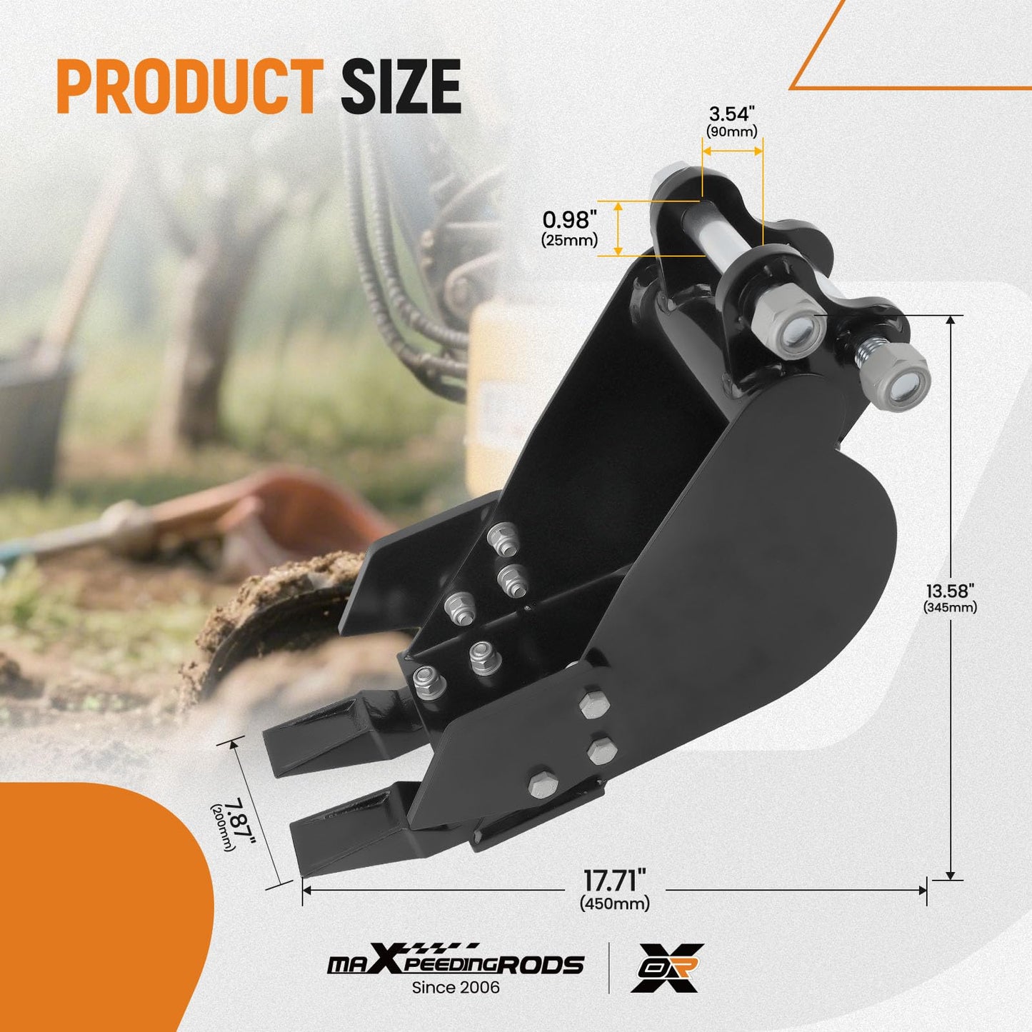 maXpeedingrods Mini Excavator Bucket, 7.87" Narrow Digging Bucket, Hole Diameter 0.98in, 200mm Excavator Attachments Bucket Metal Trenching Digger with Metal Teeth