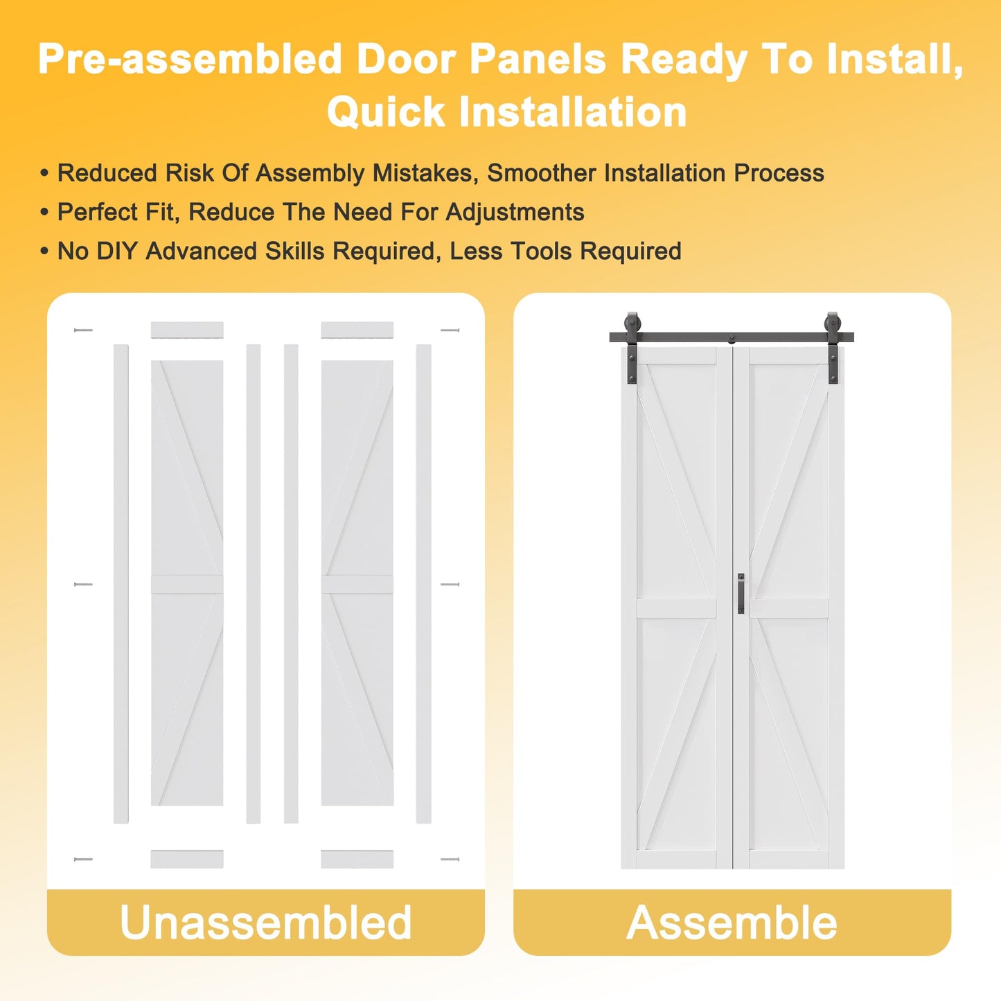 Bifold Barn Door - Pre-Assembled Panels with Sliding Hardware Kit Set, Solid Core Bifold Sliding Barn Doors, Water-Resistant Pre-Finished Bi Fold Barn Door, Easy Assembly, K-Shape, 40" x 84"