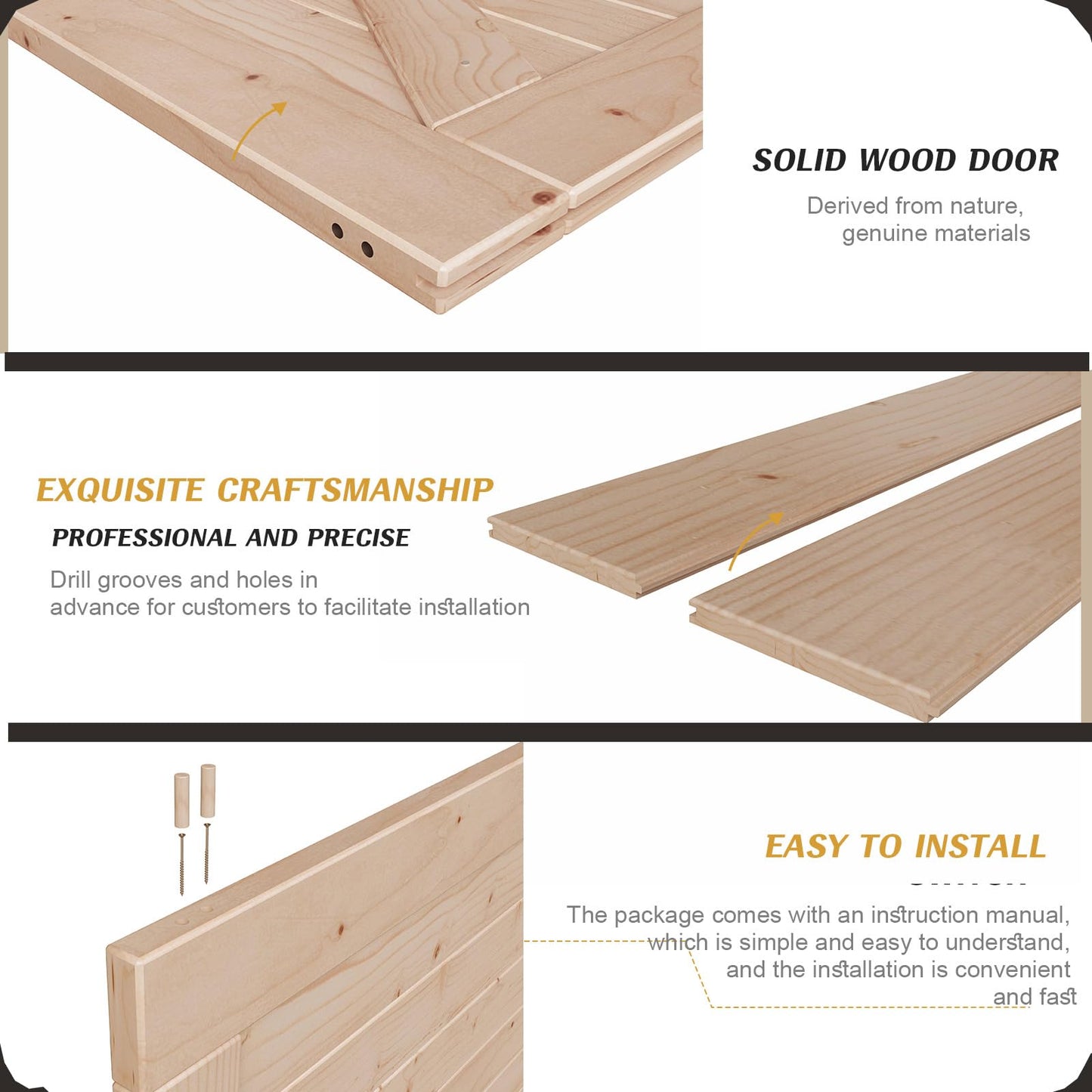 FREDBECK 32in x 84in Sliding Barn Door with 5.5FT Barn Door Hardware Kit Included Wood K Shape Solid Spruce Panel Need to Assembly