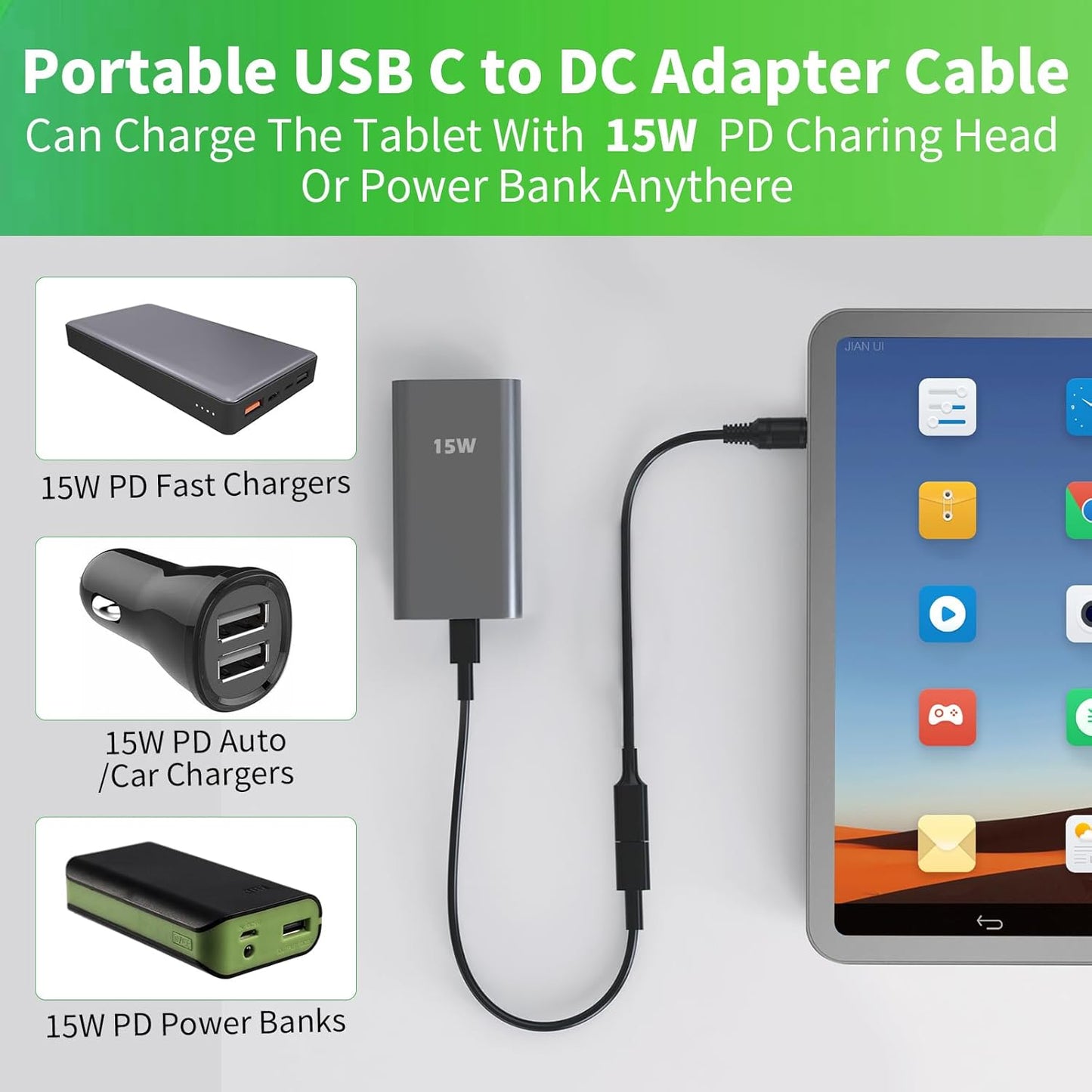 Varbmt 3.28Ft 5.5mm 2.1mm 1Pack USB C to DC Adapter Cable, Type C USB-C Female Input to DC x Power PD Charge Cable Made