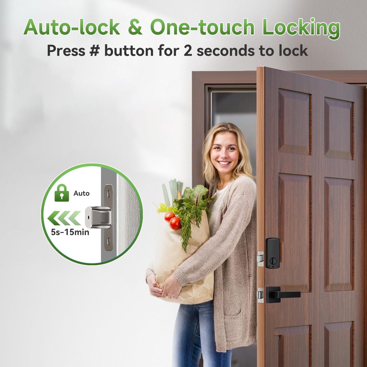 Harfo Fingerprint Smart Door Locks with Handles, App Control, Keyless Entry Front Door Lock Set, Bluetooth Digital Electronic Touchscreen Keypad Deadbolt, Easy Installation, Black
