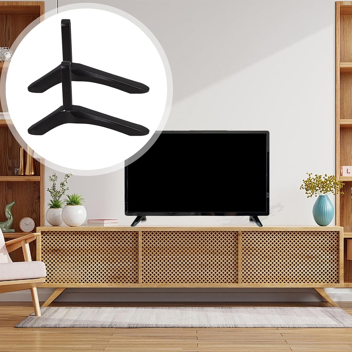 Cabilock Universal TV Stand Screws Adjustable Tabletop TV Base Bracket Height Adjustable Sturdy Metal Construction