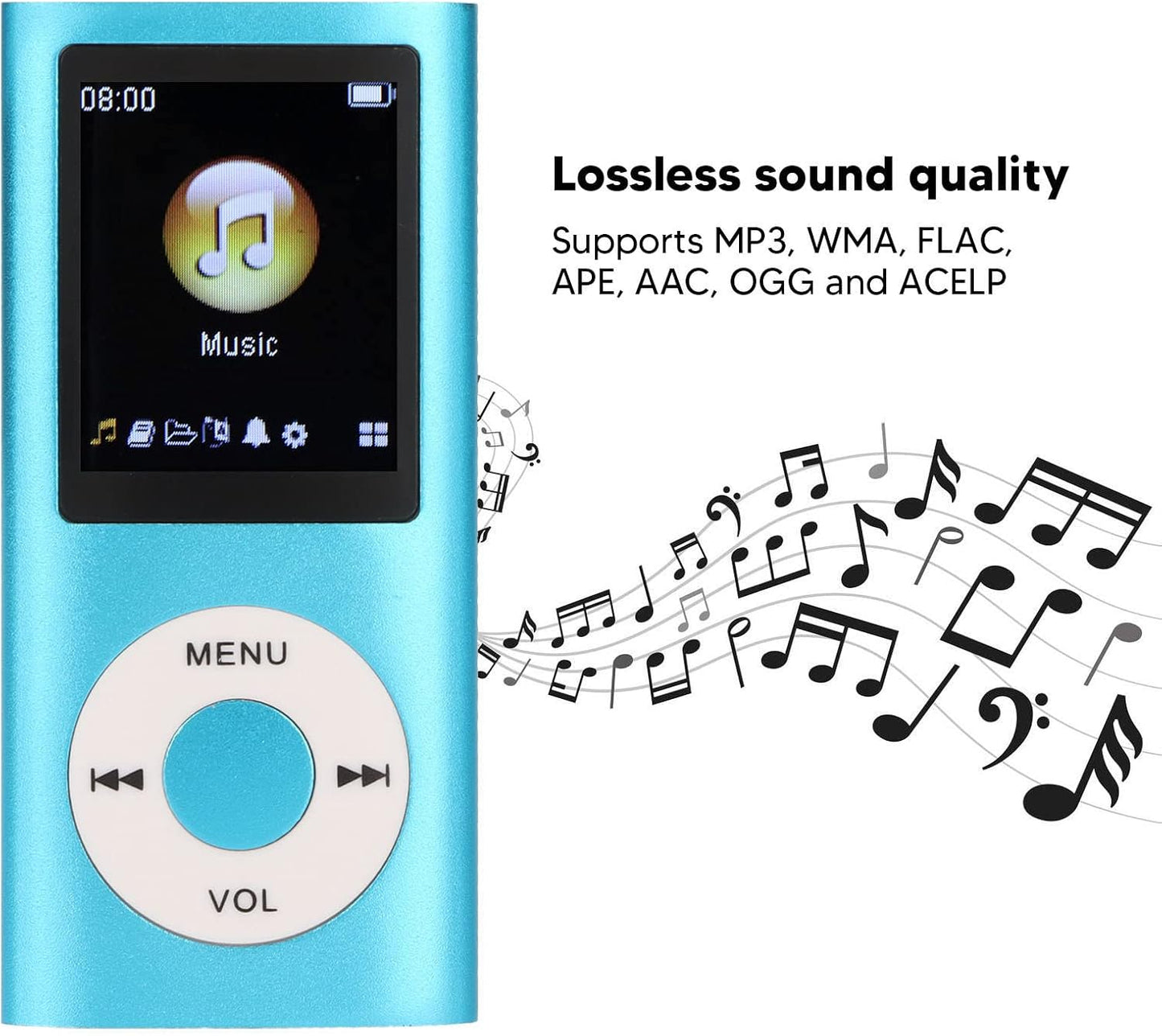 Zopsc MP3 1.8 Inch 64GB, 200mAh Portable Player, HiFi Lossless Sound Music Player with LCD Screen, Memory Card Slot