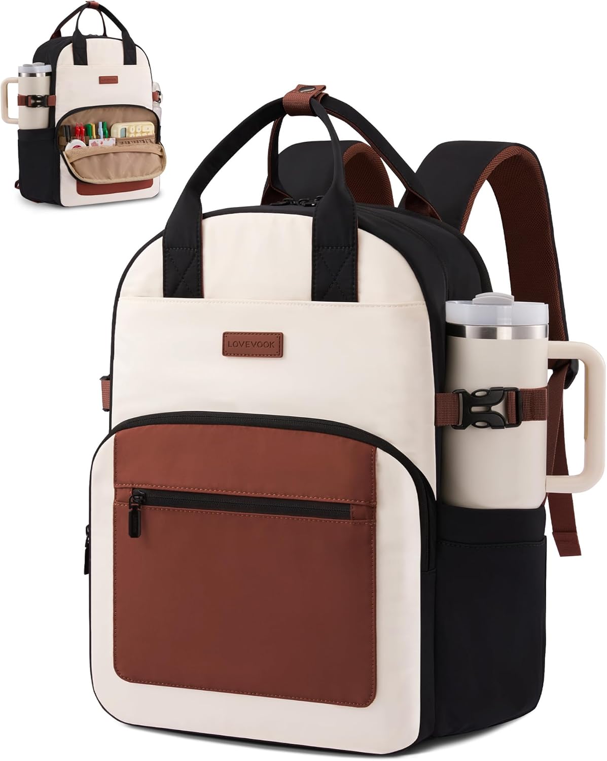 Backpack Backpack Backpack, 18Inch LOVEVOOK Laptop for Women - Stylish Work with Large Cup Holder, Waterproof College