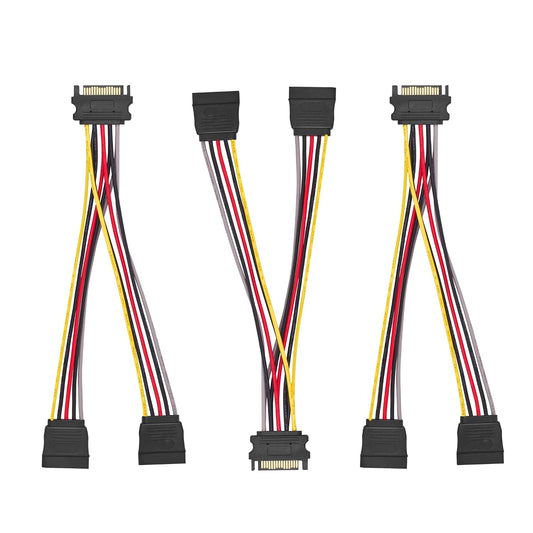 Menewstart 2 8 Inches, 3-Pack, 15 Way SATA Power Splitter Cable Pin SATA Power Y-Splitter Cable, Power Supply