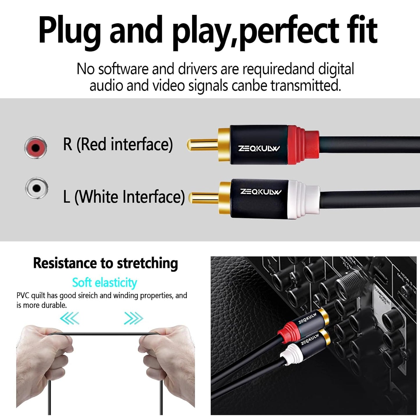 ZEQKULW 2RCA 3.3 2RCA 2RCA 2 Audio Video Cable ft Male to Male Stereo Audio RCA Cables Dual Shielded Gold-Plated RCA