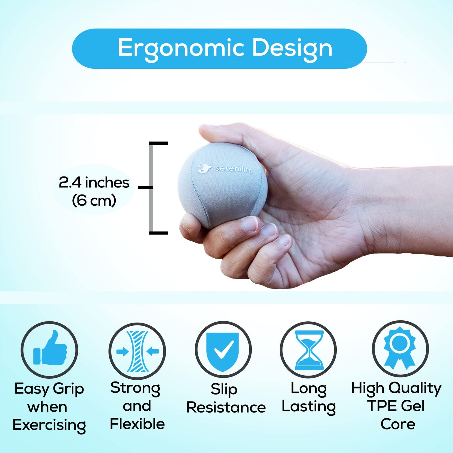 Serenilite 3X Hand Therapy Exercise Stress Ball Bundle for Adults, Grip Strengthening, Tri-Density Squeeze Balls, Hand Grip Strengthener, Soft, Medium & Hard