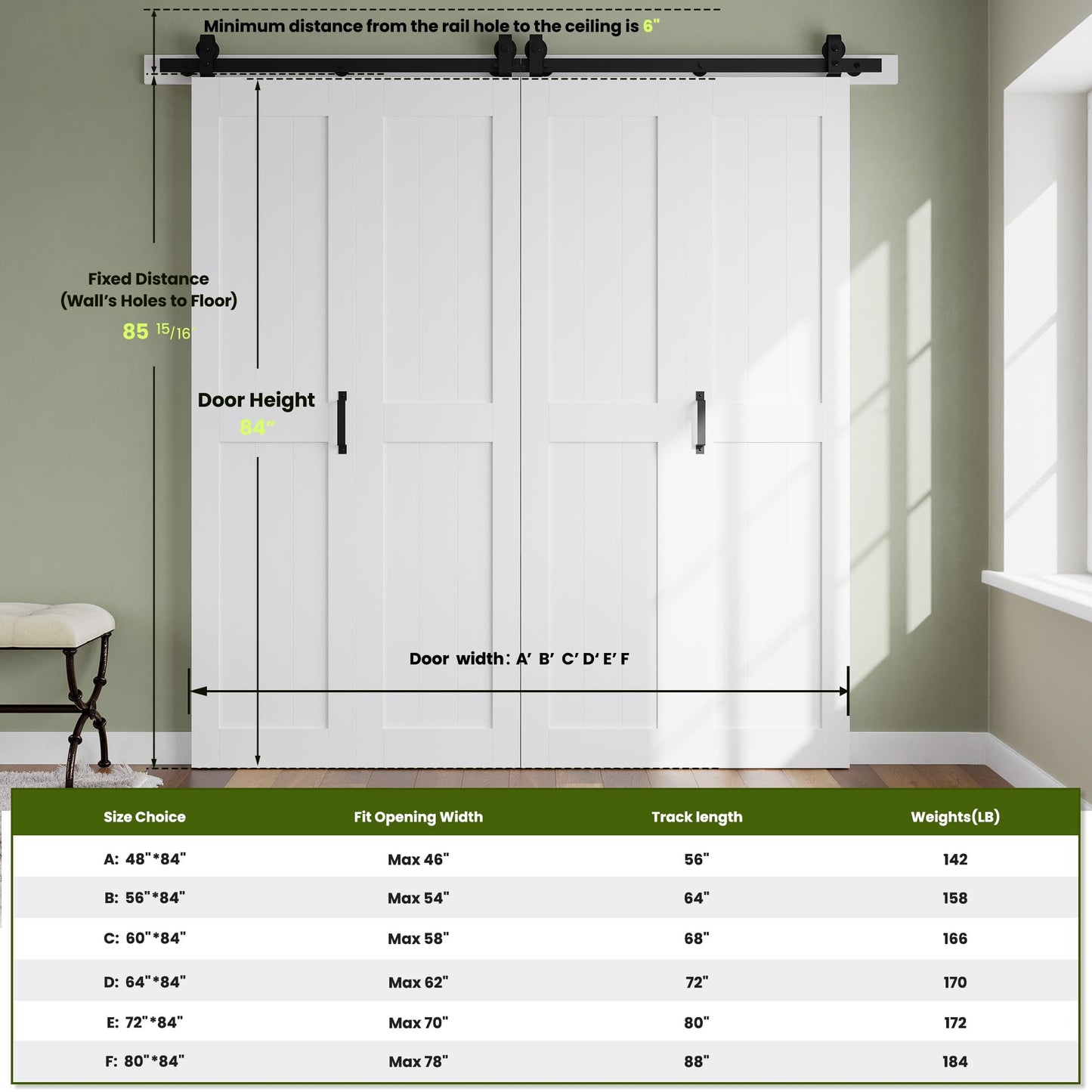 SMARTSTANDARD Bifold Barn Door 60'' x 84'',Bi-Fold Sliding Closet Doors with Hardware Kit Included,68'' Track Kit for 4 Doors,Waterproof & Quiet,Pre-Drilled Holes Easy Assembly,White
