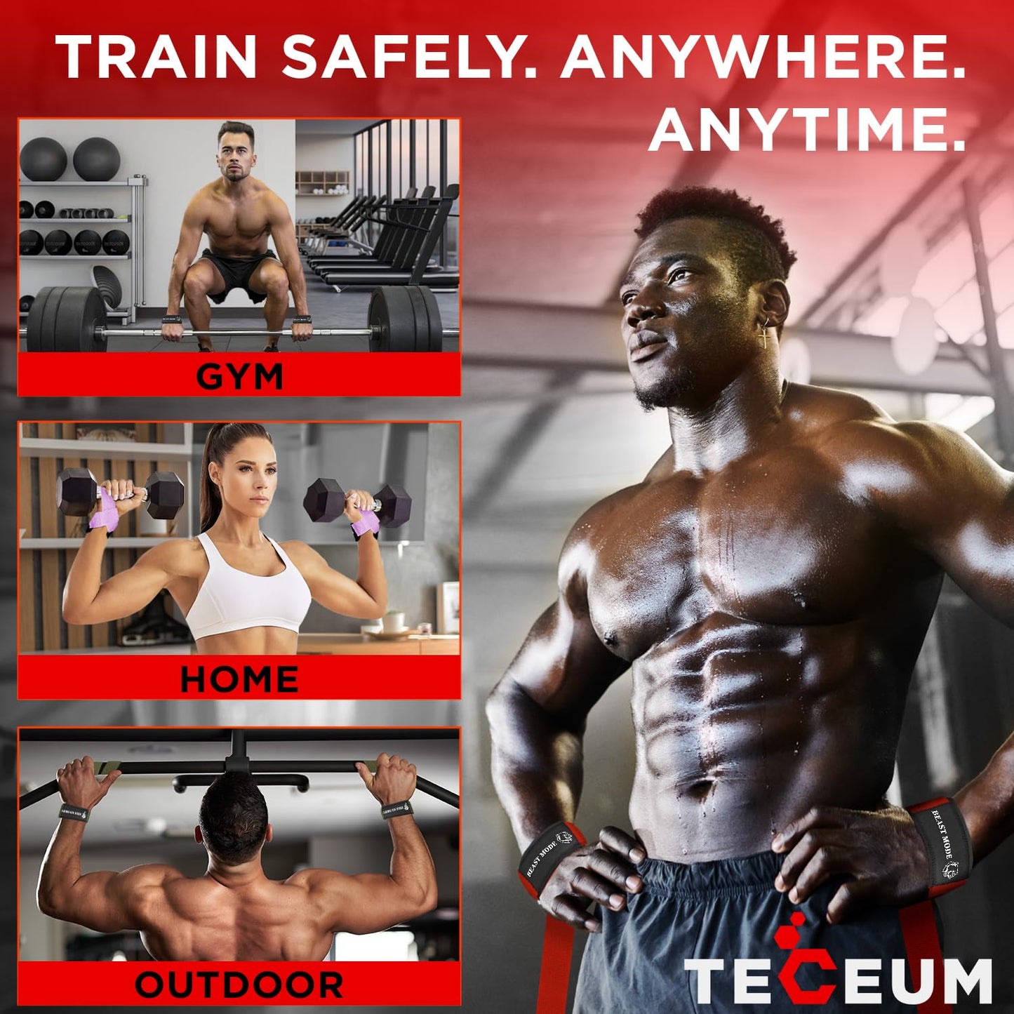 TECEUM Lifting Wrist Straps with Neoprene Padding Support – Navy Blue – Beast Mode – Heavy Duty Wrist Workout Straps For Men and Women – Ideal for Powerlifting, Strength Training, Bodybuilding