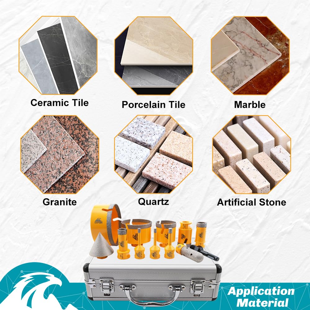 EXFEIN Diamond Core Drill Bit ，EXFEIN Tile Hole Saw Kit 12pcs