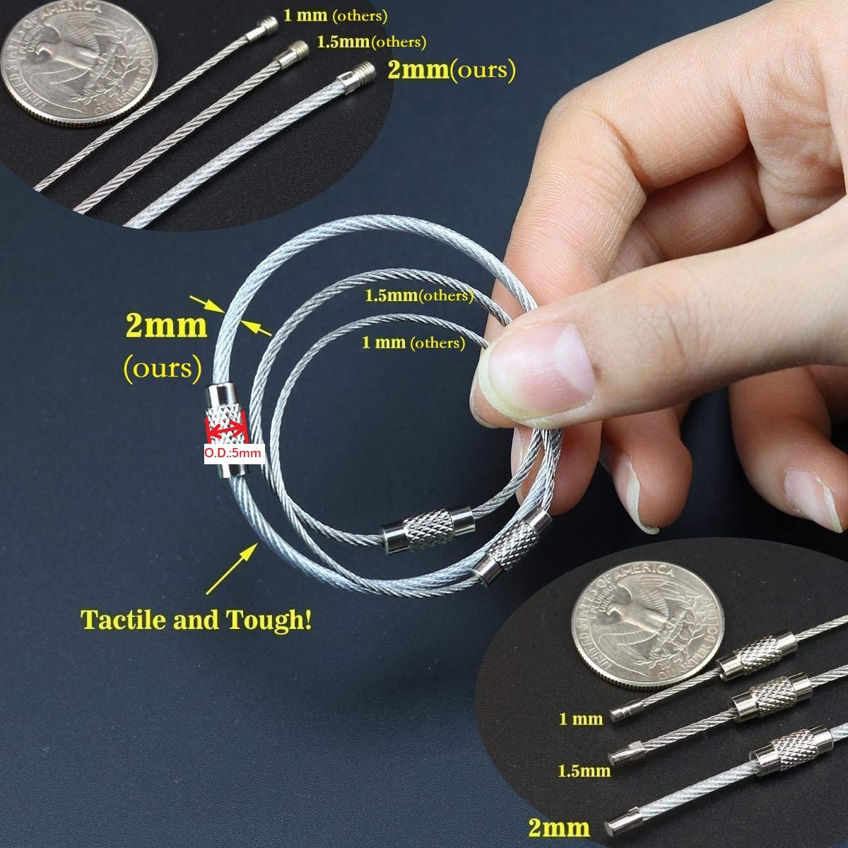 CrocSee 4 Inches Key Rings Stainless Steel Wire Keychains Cable Heavy Duty Luggage Tags Loops Tag Keepers 2mm Twist Barrel (20)