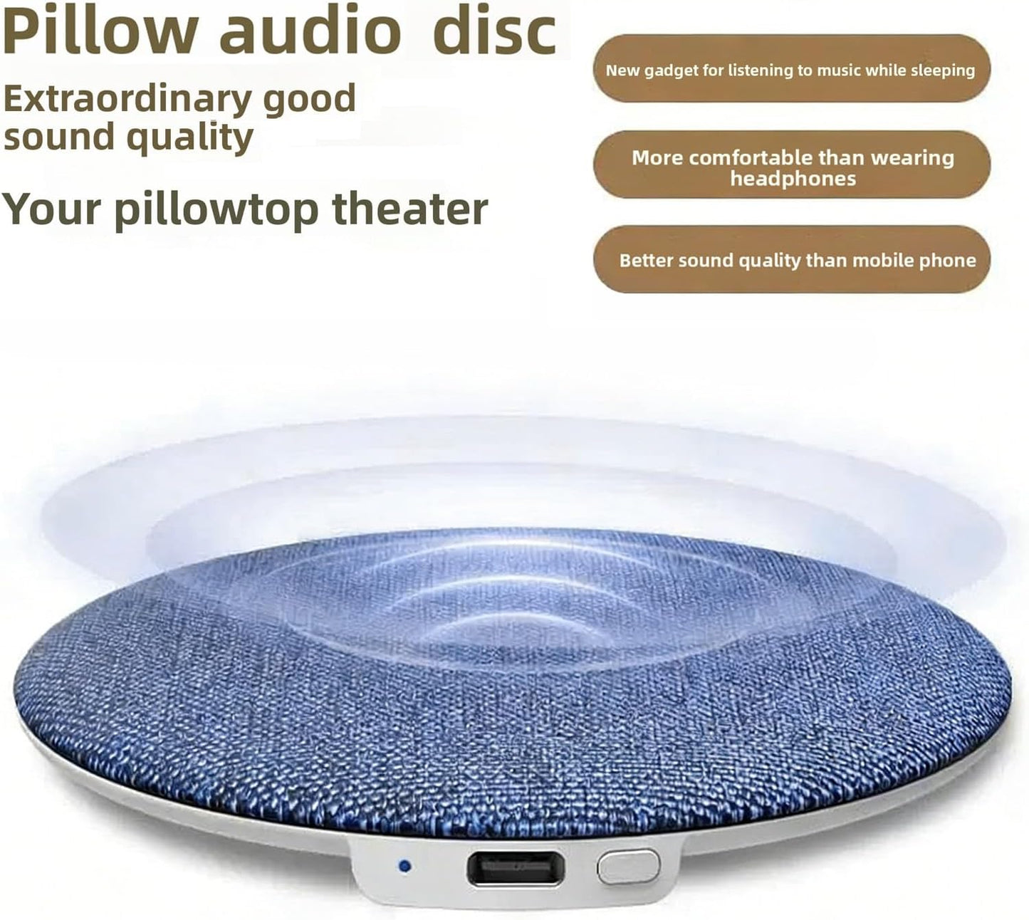 30 60 90 Jiawu Bluetooth Sleep Pillow Speaker, Wireless Under Pillow Speaker with White Noise Timer and Stereo Bass