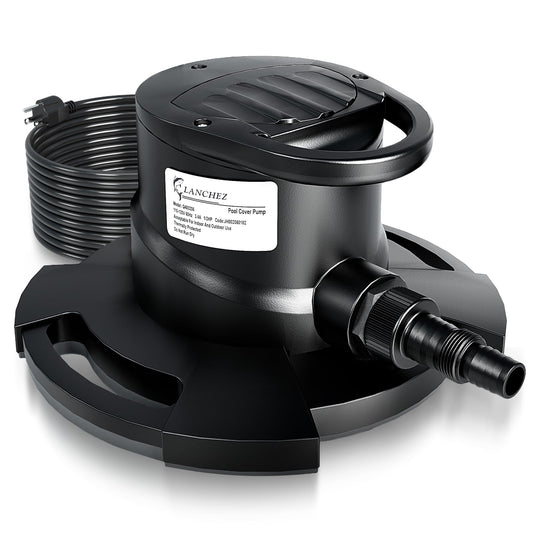 LANCHEZ 1/2HP Automatic Swimming Pool Cover Pump, 2250GPH Submersible Water Sump Pump with Check Valve & 3 Adapters, 25ft Power Cord, Removal for Swimming Pool, Hot Tubs, Rooftops and more,Black