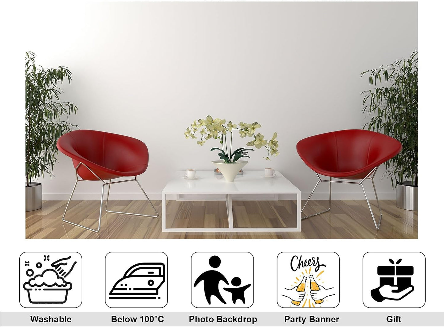 KeyWork 4x4ft Modern Red Accent Chairs Backdrop Contemporary Interior Photography Background for Minimalist Party