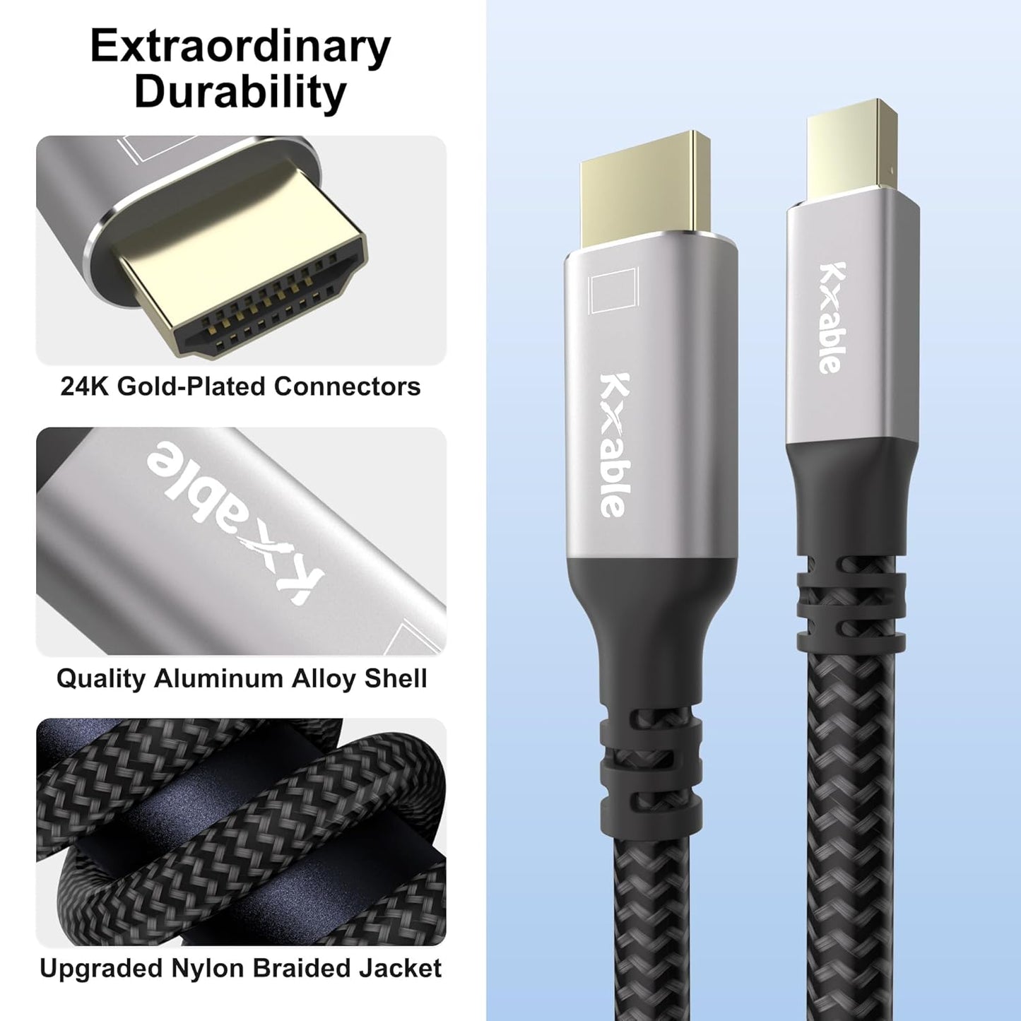 4K 15FT, [4K@60Hz, Mini DisplayPort to HDMI Cable Gold-Plated Plugs, Aluminum Shell, Nylon Braided], Mini DP to HDMI
