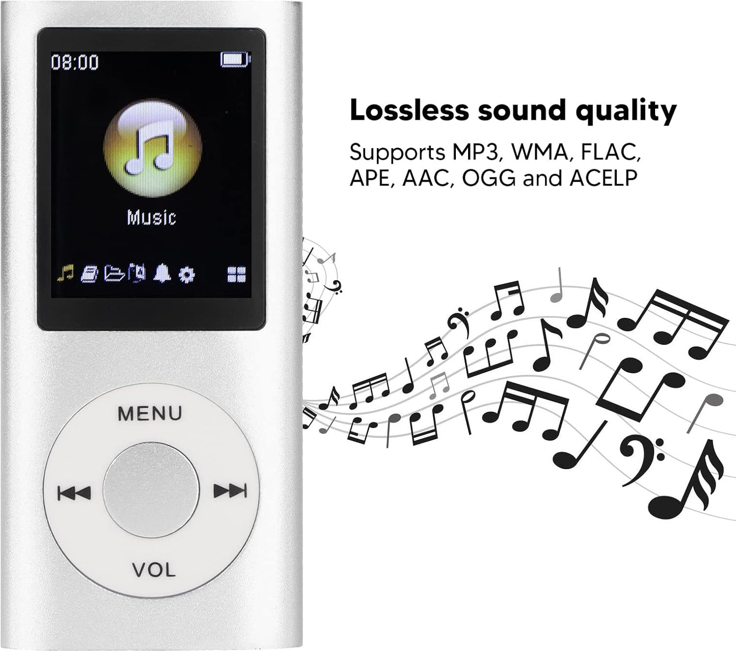 ASHATA MP4 MP3 MP4 1.8 Inch Player, Portable Lossless Player Support Memory Cards Student Slim LCD Screen, Supports