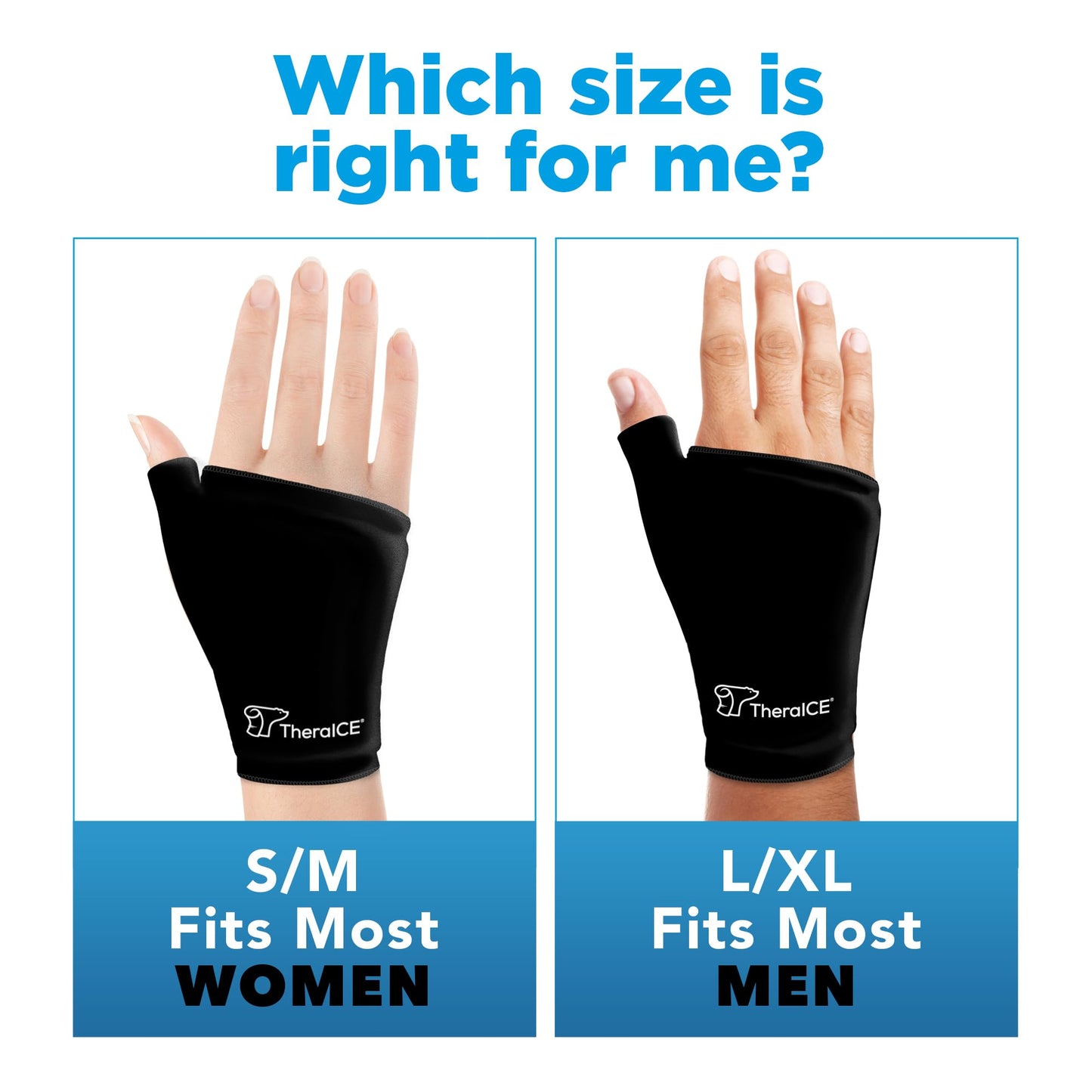 TheraICE Wrist Ice Pack Wrap Thumb Brace for Either Hand for Hot & Cold Therapy - Reusable Soft Gel Glove for Injuries, Carpal Tunnel, Arthritis, De Quervain's Tenosynovitis - Fits Most Women - S/M