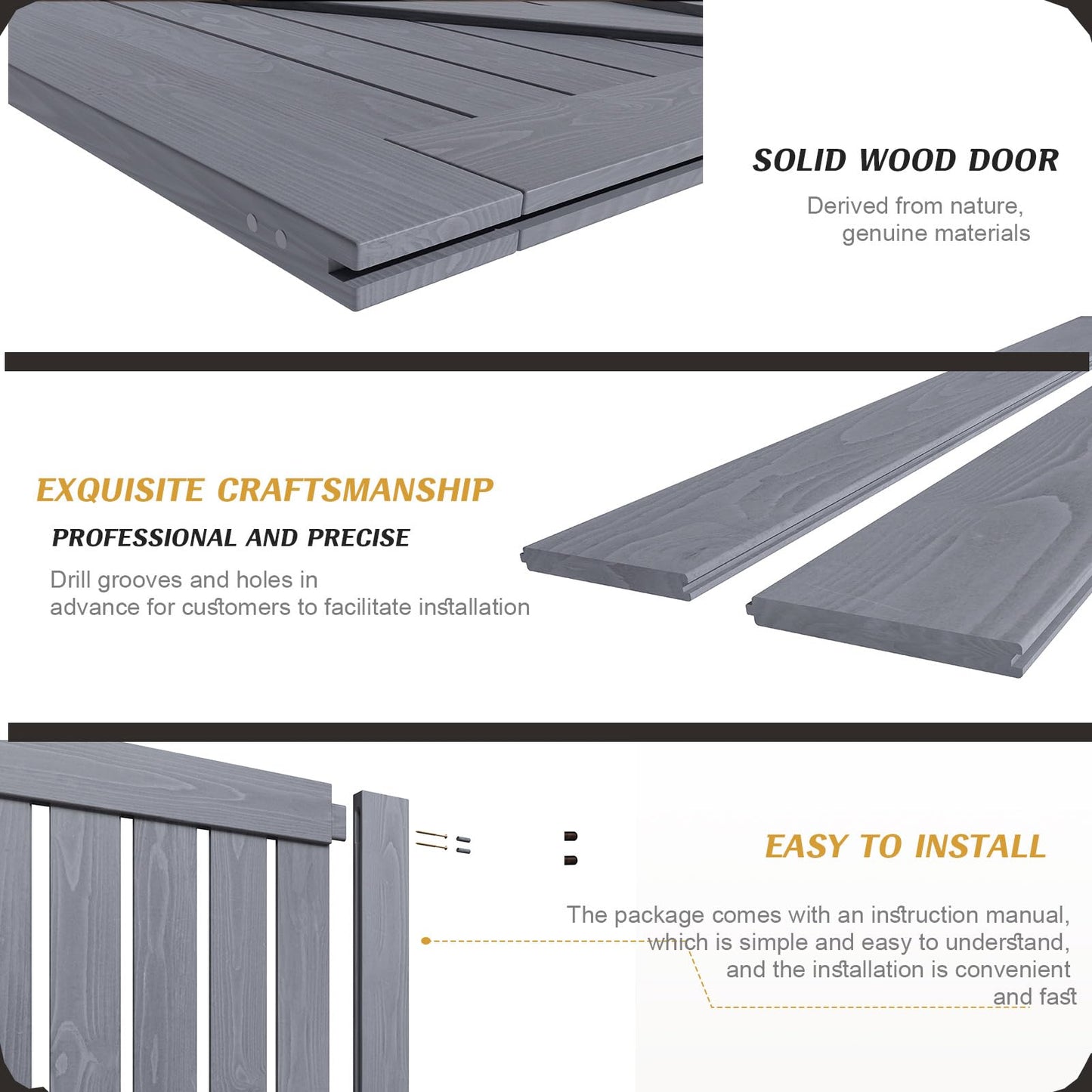 FREDBECK 36in x 80in Gray Wood Barn Door Slab with 6.6ft (79inch) Barn Door Hardware Track Kit Included, Double Surfaces,Simple Assembly is Required,K-Frame,Grey