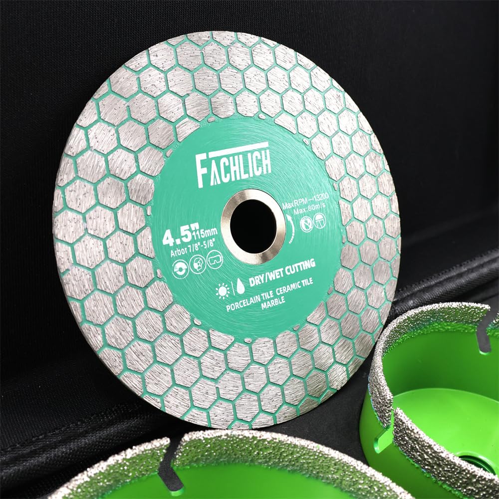 FACHLICH 4" 5" Diamond Core Drill Bits Set and 4.5" Diamond Cutting Grinding Blade for Porcelain Ceramic Tile Marble Granite etc