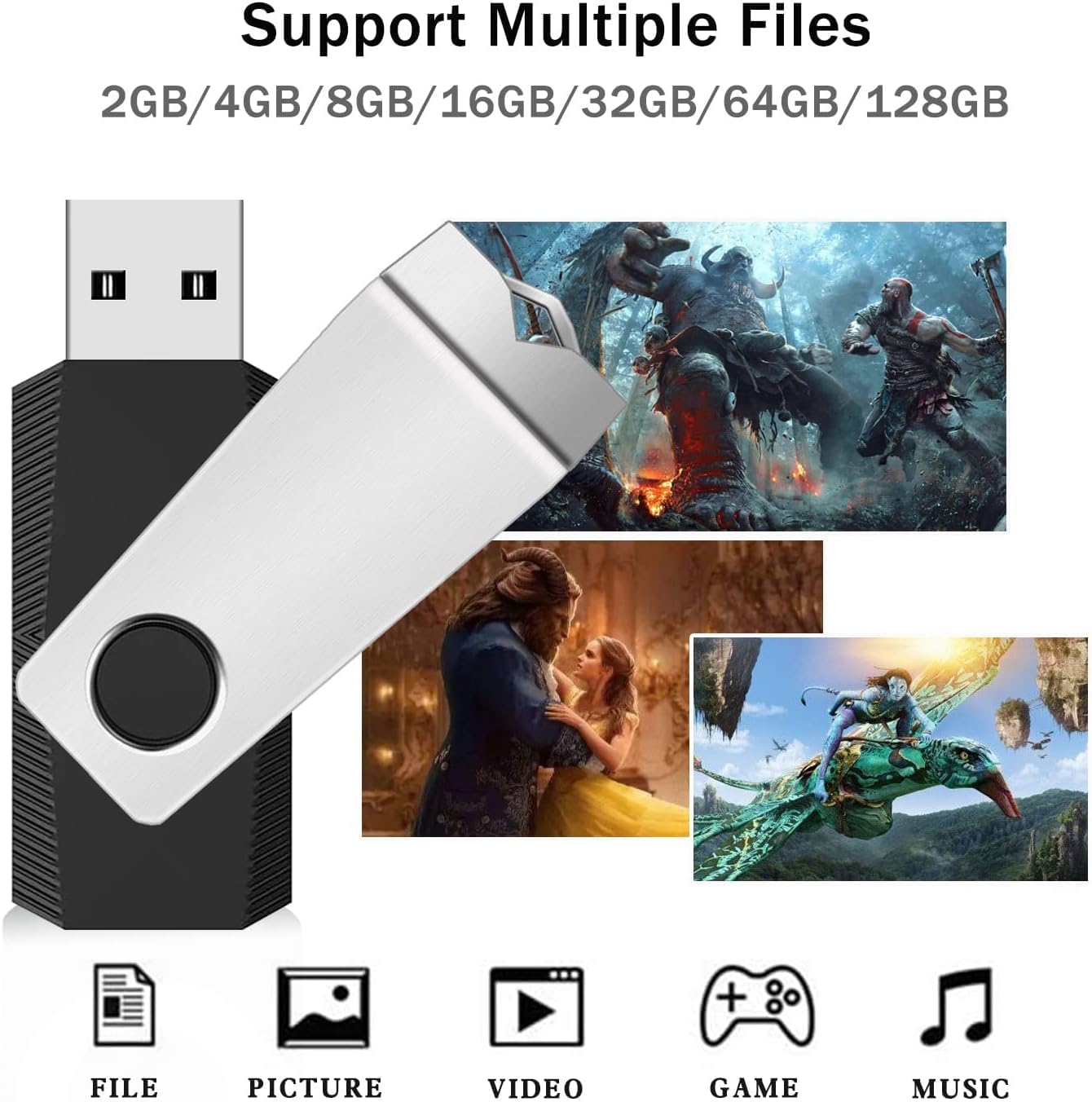Wooolken 2GB 2 Pack, 2.0 Flash Drive USB Thumb Drives Jump Pen Drive Memory Stick with LED Light and Lanyards