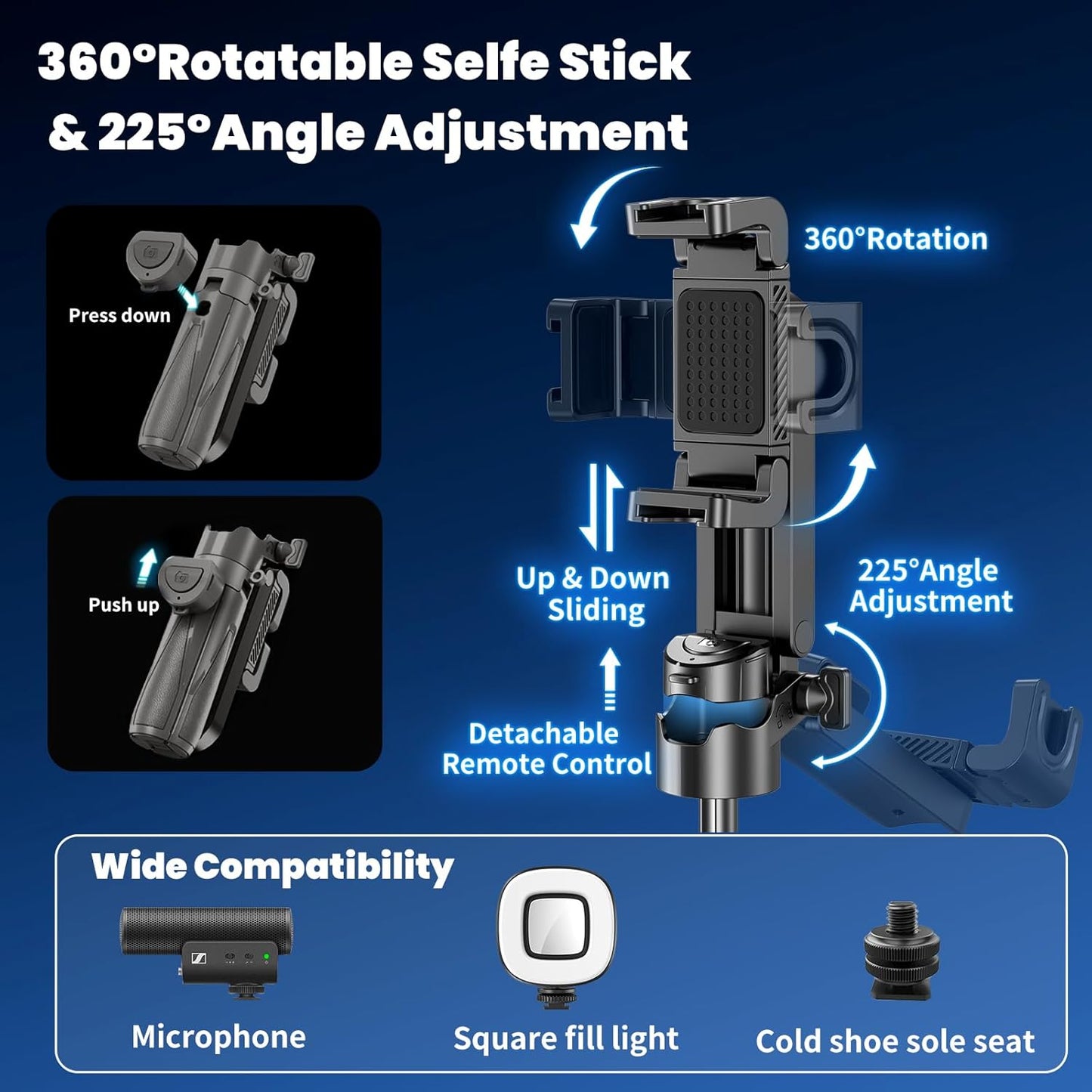 YXYaoZhengYiGeYi Mini Selfie Stick, Pocket Size Extendable Phone Holder with Wireless Detachable Remote Control