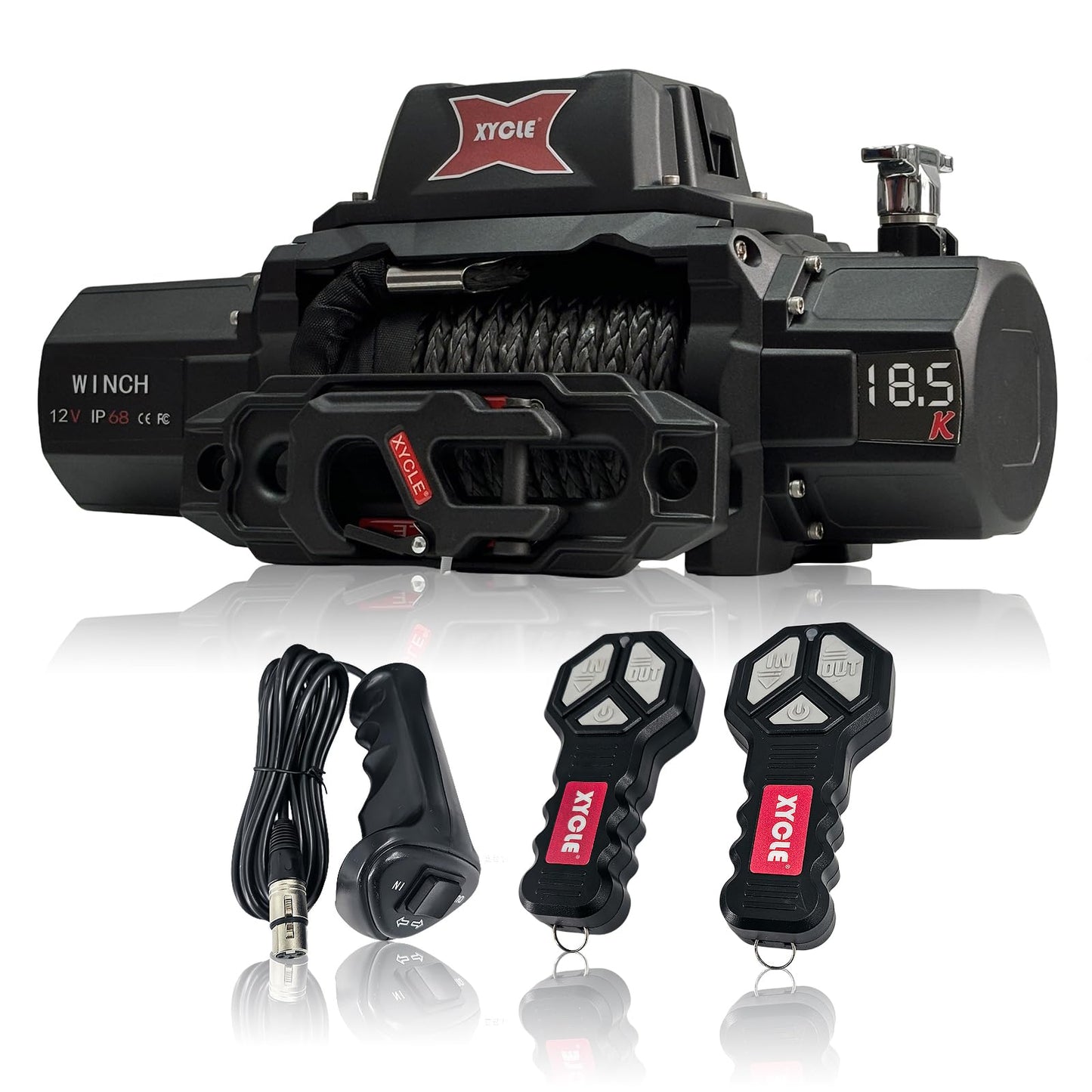 XYCLE18500lbs12V Electric Winch IP68waterproofOff-Road Vehicle Rescue winchs with2wireless Remote Controls and Synthetic Rope Suitable for Towing SUVs,Loggers,Trucks,Trailers,Jeeps,4WD (Dark-Gray)