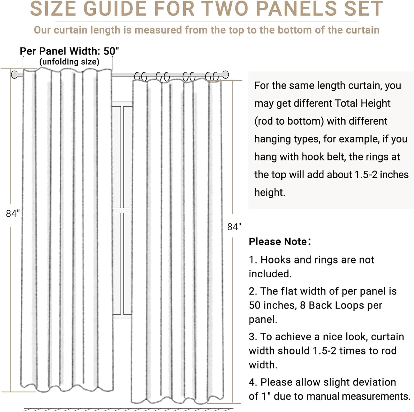 Skiennix Blackout Curtains - 100% Blackout Thermal Insulated Drapes | 72" Long, 50" W, Black, 2 Panels Set