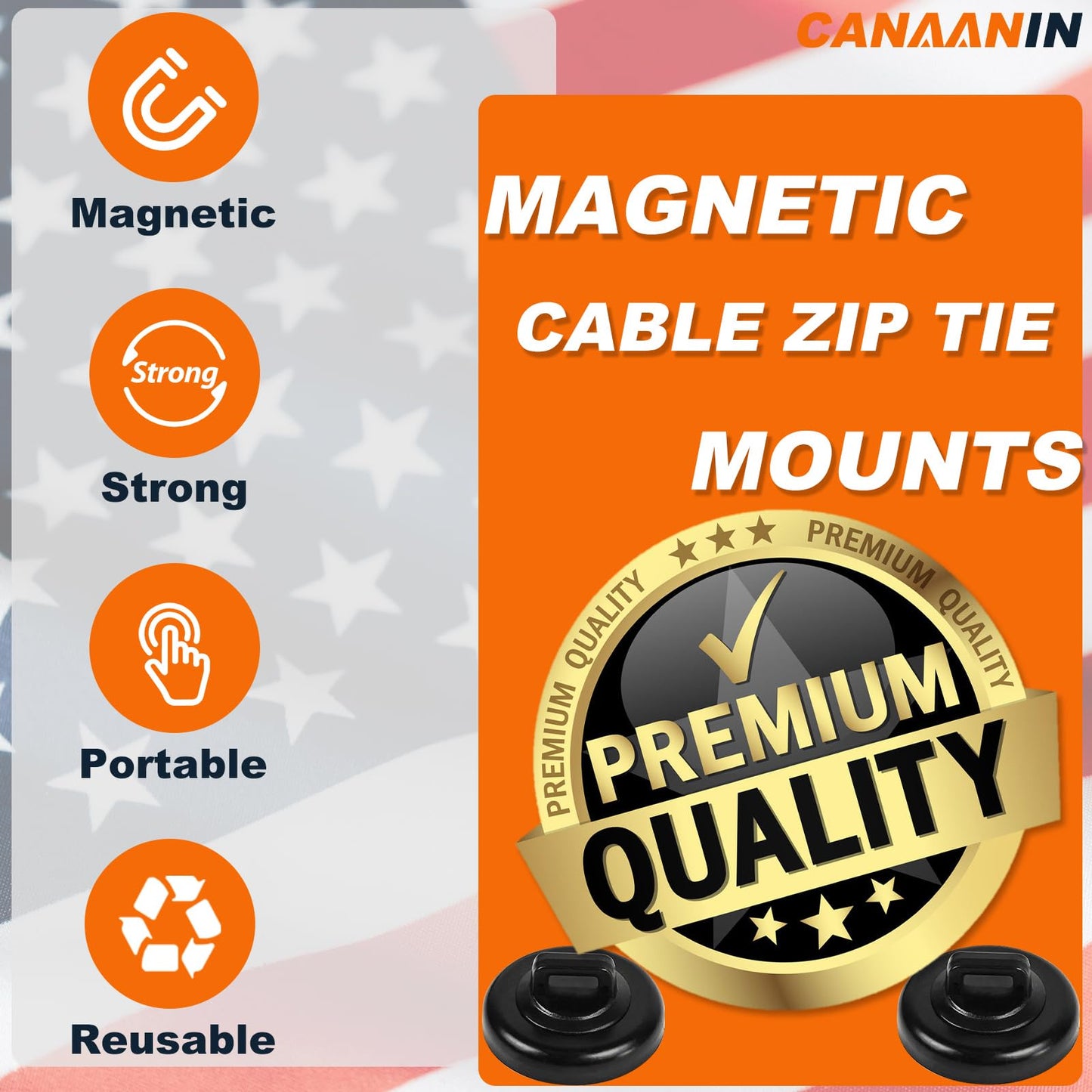 CANAANIN Magnet Zip Tie Mount Clips Magnetic Zip Ties Mount Base Holder Strong Wire Cable Holder Mount Wire Clips Management for Home Office Marine Electrical Wiring (D23 10Pcs)