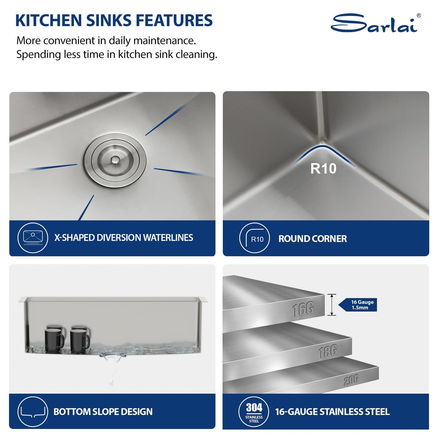 Sarlai 33 Kitchen Sink Undermount - 33 x 19 Inch Undermount Sink Ledge Workstation Deep Single Bowl 16 Gauge Stainless Steel Under Counter Kitchen Sinks Basin