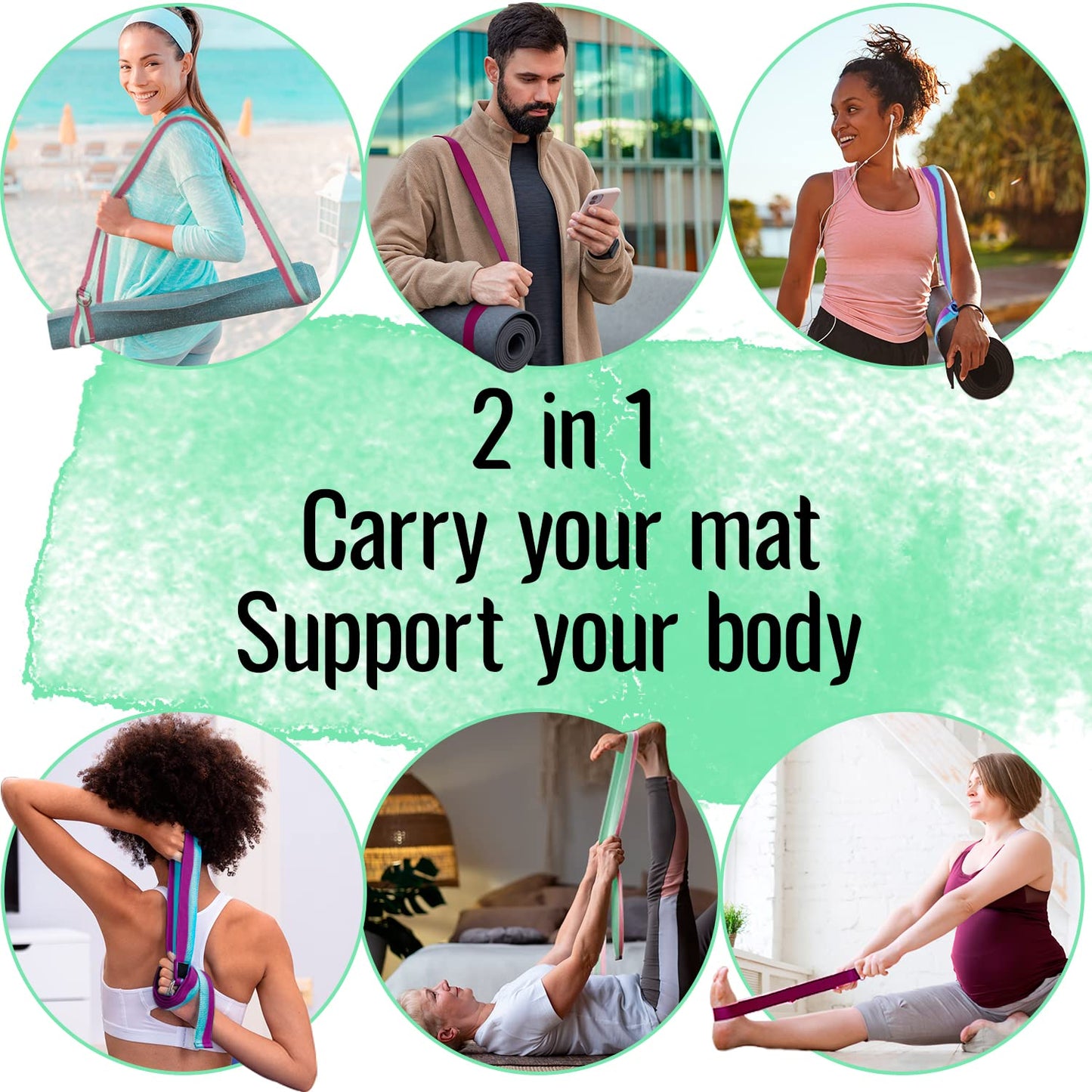 TECEUM Yoga Mat Strap – 30+ Colors – Adjustable Mat Holder Sling Carrier for All Mats [Mat Not Included]