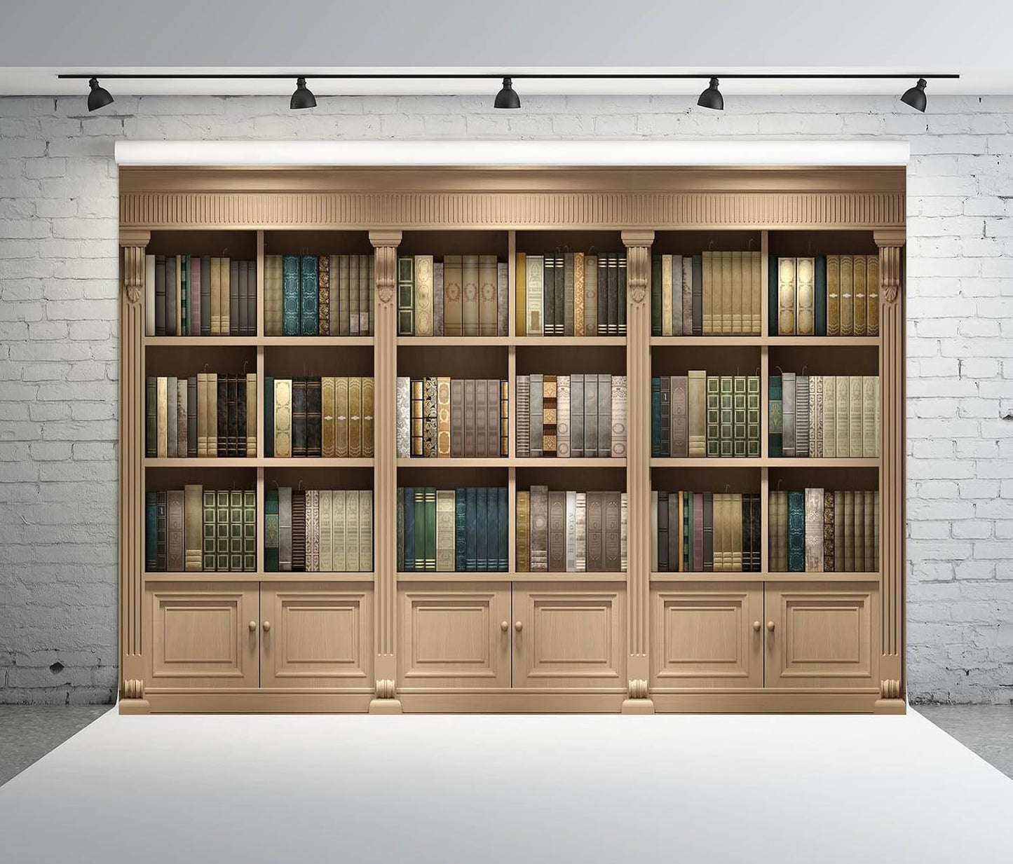 BELECO 9x6ft Fabric Vintage Wooden Bookshelf Backdrop Library Study Living Room Bookcase Books Background for Video