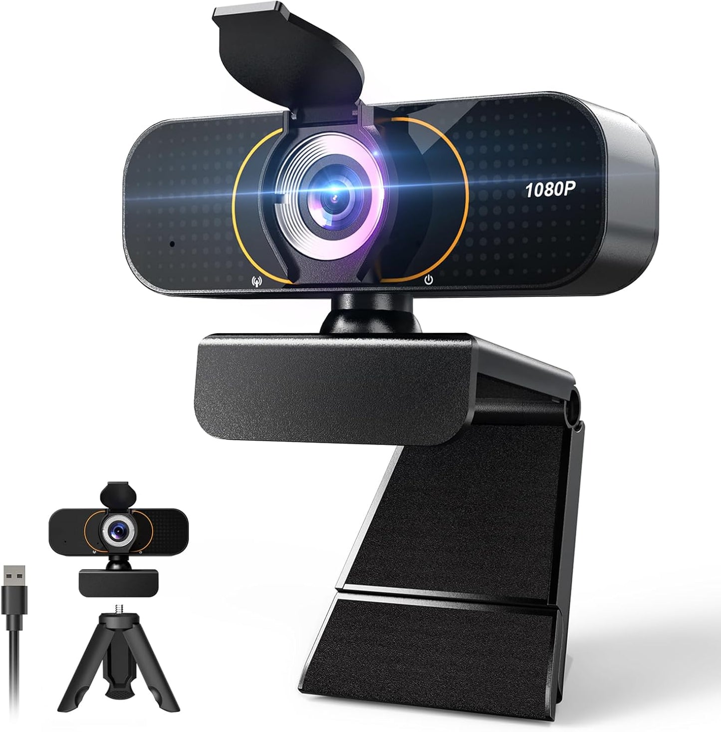 Lusinx 1080P Webcam for Computer, Wide Angle USB C, Plug and Play, Privacy Cover, Web Cam with Tripod, External Camera