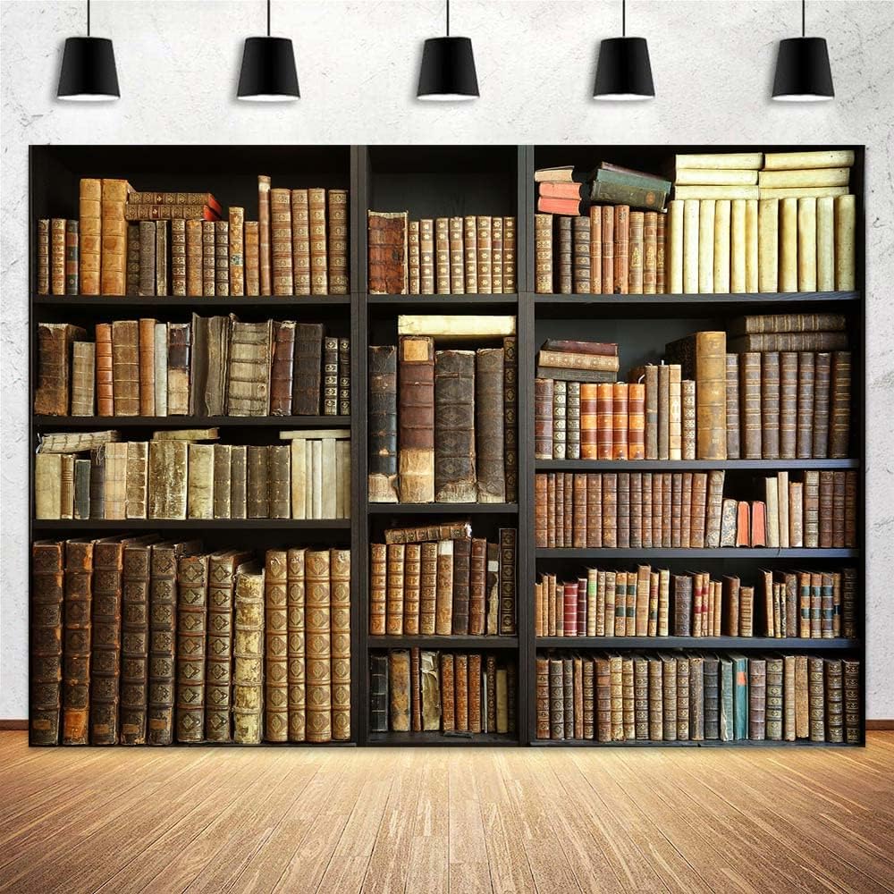 Etsyoki 5x3ft Brown Bookshelf Backdrop Modern Library & Office Decor for Zoom Meetings, Video Conferences, Photography
