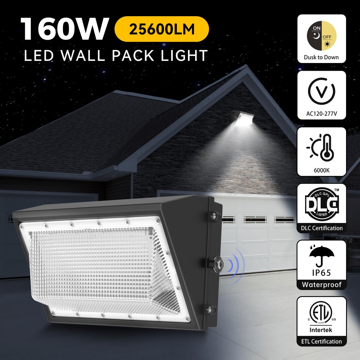 AIKVSXER 8 Pack 160W LED Wall Pack Light with Dusk to Dawn Photocell, 25,600LM 6000K Wall Pack LED Exterior Light, IP65 Outside Lighting [Eqv. 1000W HPS/HID] for Parking Lot, Yard AC120-277V