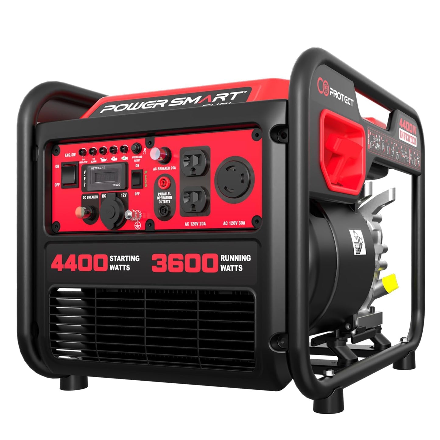 PowerSmart 4400-Watt Open Frame Inverter Generator, Gas Powered, CO-Sensor, Lightweight & Quiet for Home Use and Emergency Backup, Camping, EPA Compliant