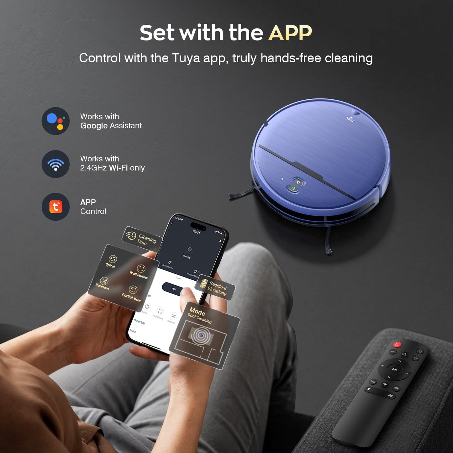Robot Vacuum and Mop Combo, 2 in 1 Robot Vacuum Cleaner with WiFi/App, Smart Robotic Vacuums with Strong Suction, Schedule, Self-Charging, Slim, Quiet, Ideal for Hard Floor, Pet Hair, Low Pile Carpet