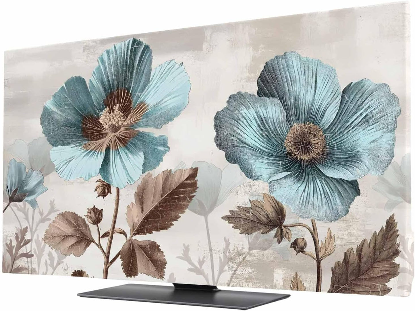 Yukro 65 Inch, 57"x32" Blue Broccoli Indoor TV Dust Cover, Farmhouse Rustic Floral Retro Victorian Style Elastic TV