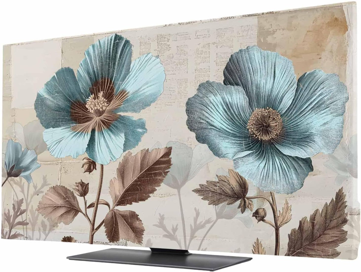 Singingin 85 Inch, Teal Broccoli TV Dust Cover Rustic Farmhouse Flower Leaf Retro Brown Computer Monitor Cover