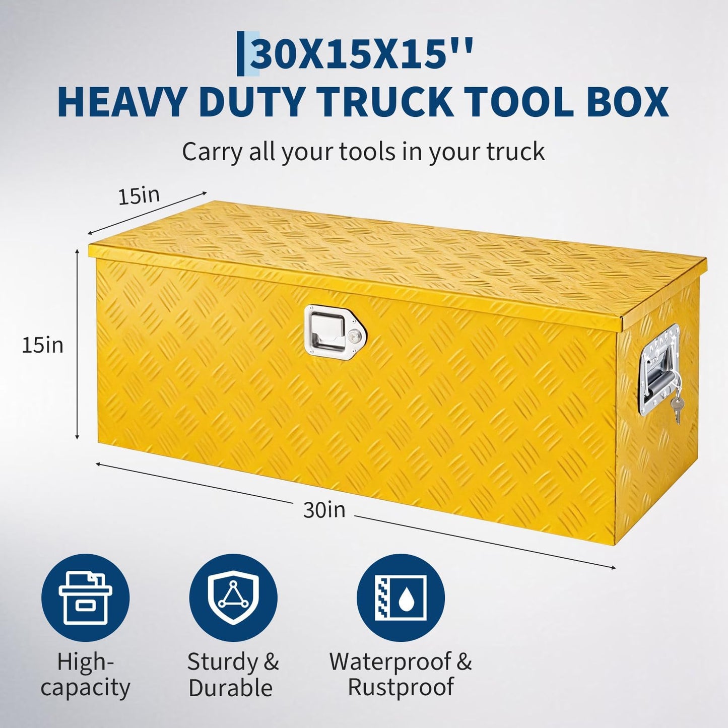 GarveeHome Heavy Duty Aluminum Truck Tool Box, Weatherproof Diamond Plate Storage Chest, Lockable Large Capacity Organizer with Gas Struts for Pickup, Trailer, SUV, and RV