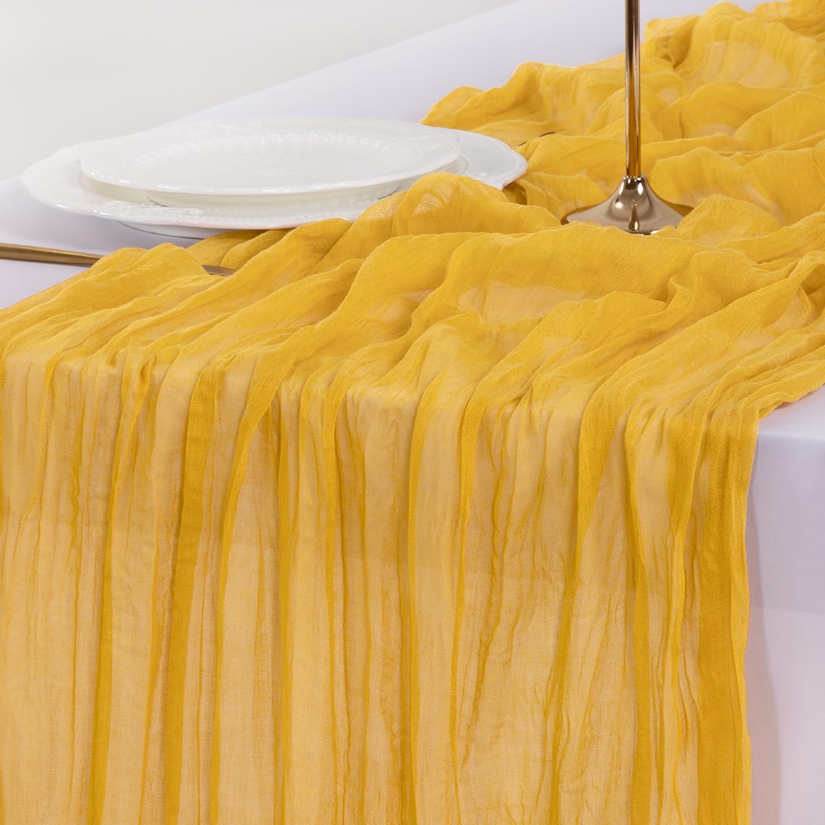 Socomi Cheesecloth Table Runner - 3pcs Gold Yellow Boho Rustic 120 Inch for Weddings & Parties
