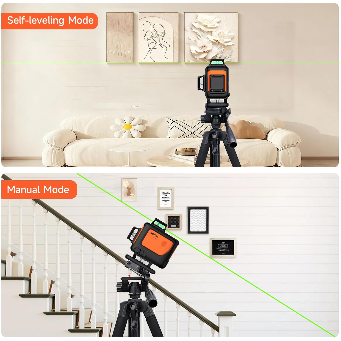 DOVOH 4D Laser Level 360 Self Leveling with Receiver, Tripod, Grade Rod, Class Ⅱ