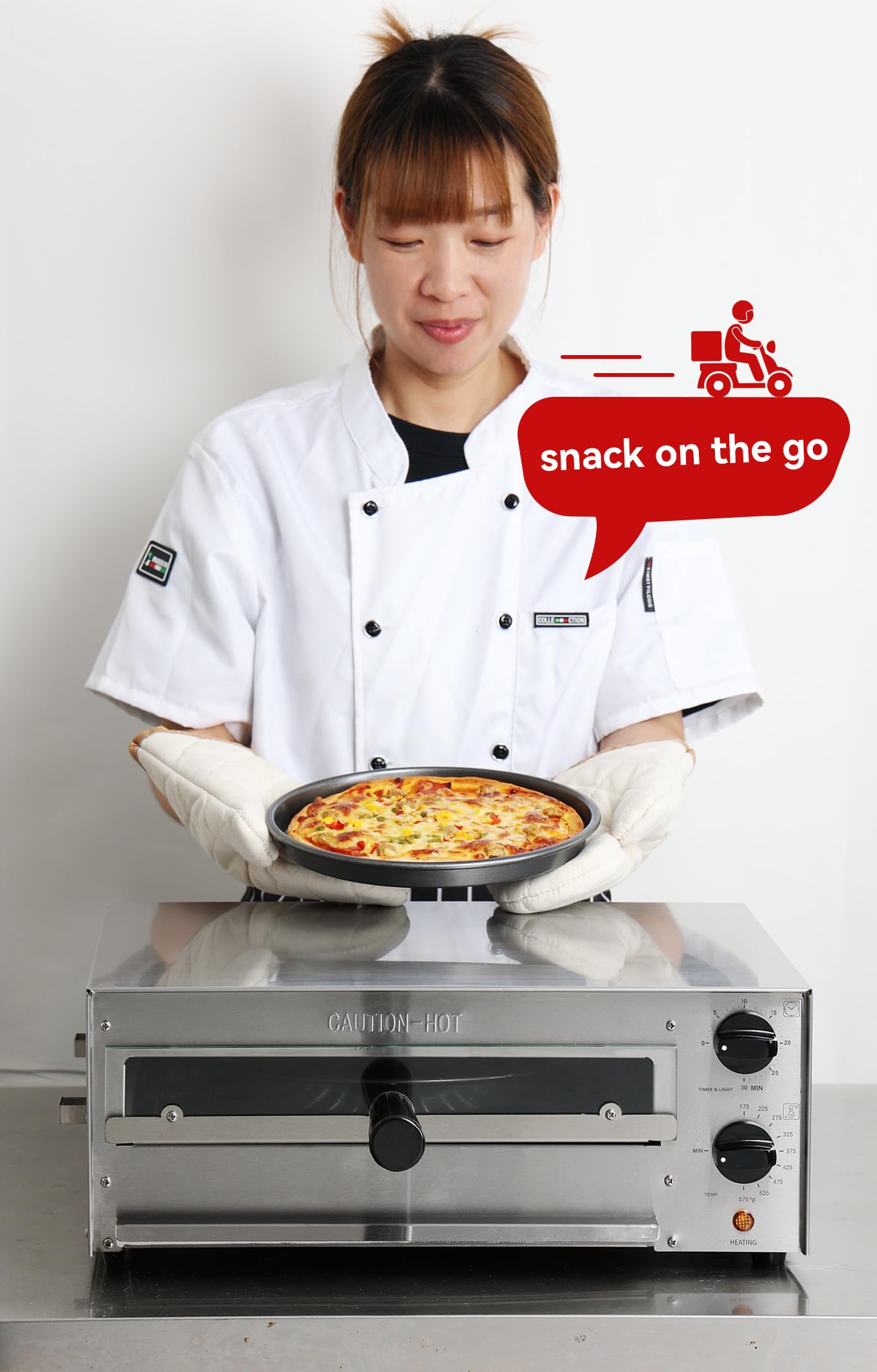 CROSSON Countertop Electric Frozen Pizza Oven For Indoors with 30-minitue Timer,Glass Door and Interior Light,Commercial Pizza Maker for Restaurant and Home Use,120V/1550W (13 Inch)