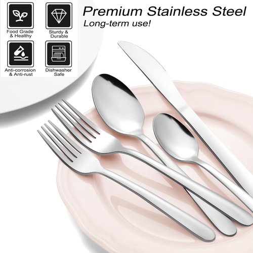 73-Piece Silverware Set with Organizer, Pleafind Stainless Steel Silverware Sets for 12, Cutlery Utensil Sets with Steak Knives, Include Forks Spoons Knives ＆ Silverware Organizer, Dishwasher Safe