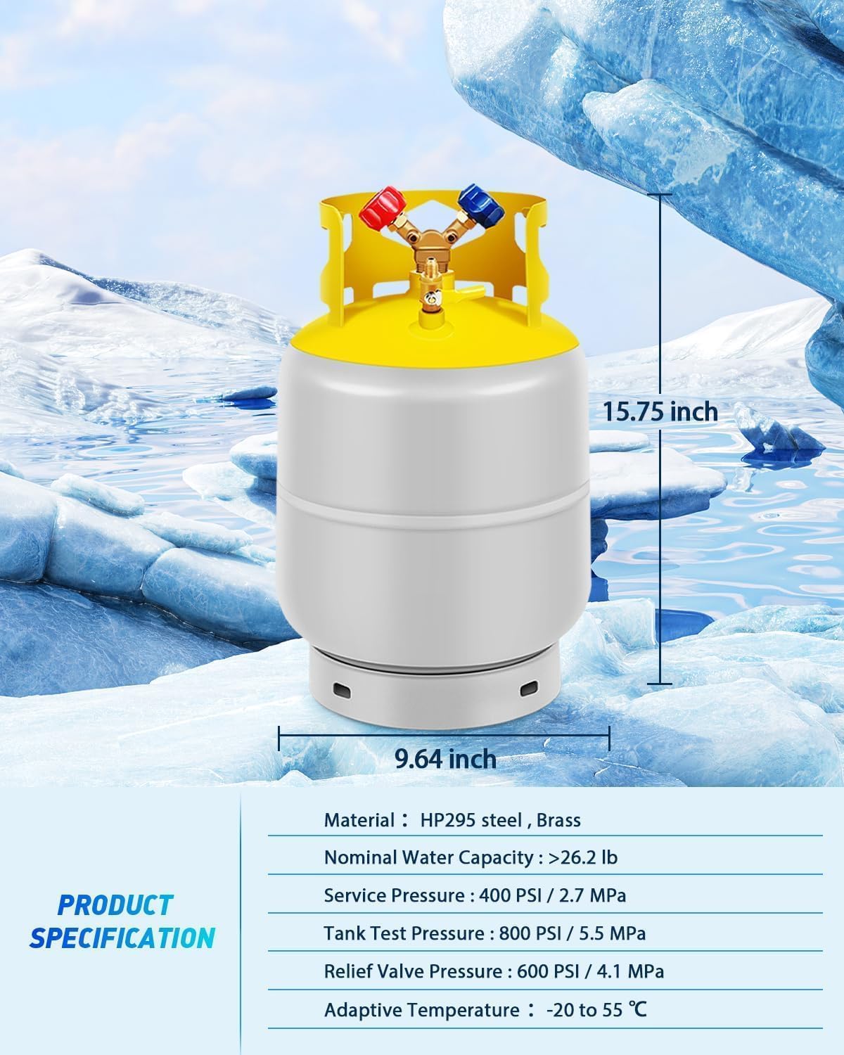 FAHKNS 30 LB Refrigerant Recovery Tank for R12, R22, R134A, R410A Reusable Recovery Cylinder Tank 1/4 SAE Y-Valve Recovery Can Without Float Switch for Tank AC Freon Recovery Tank Cylinder Tank